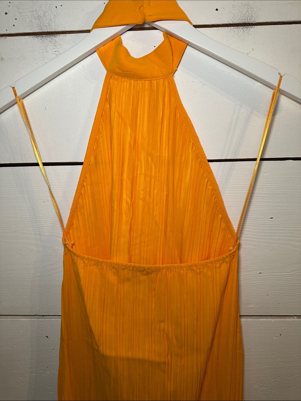 Zara Orange Pleated Halter Maxi Dress Medium - Picture 5 of 14